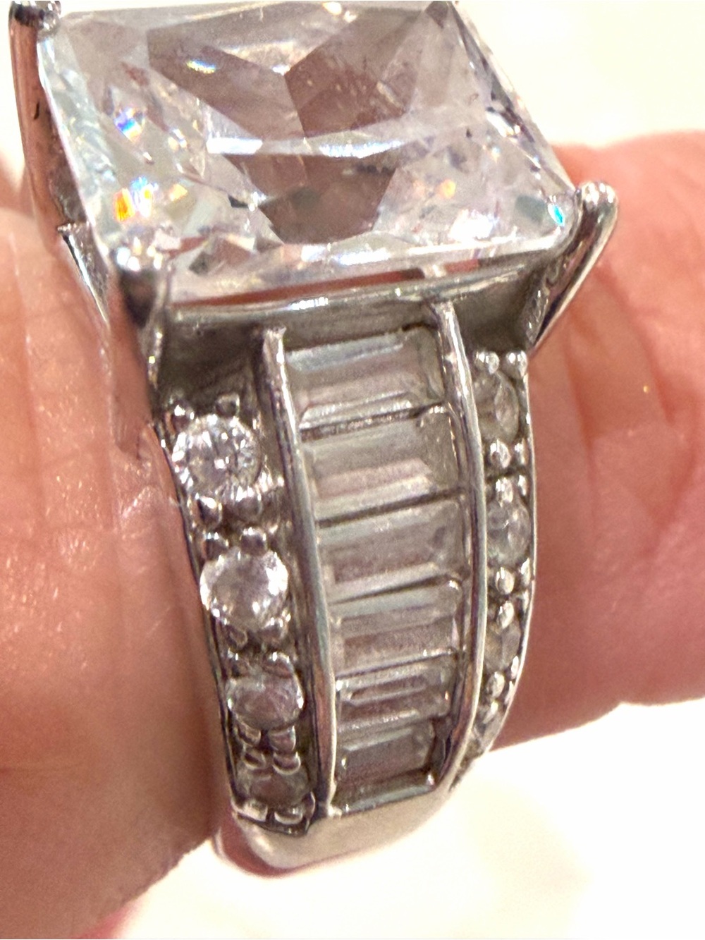 Vintage Seta 925 Sterling Silver Radiant CZ Solitaire Ring Size 5